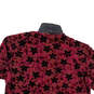 Womens Red Floral Stretch Short Sleeve Round Neck Blouse Top Size Medium image number 4