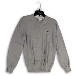 Mens Gray V-Neck Long Sleeve Classic Fit Pullover Sweater Size Small