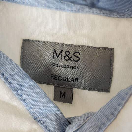 M & S Men White Flax Linen Button Up Sz M image number 2