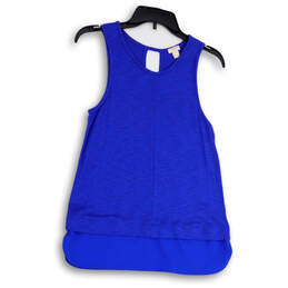 Womens Blue Back Key Hole Round Neck Sleeveless Pullover Tank Top Size XS