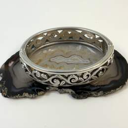 Designer Brighton Silver-Tone Round Scroll Hinged Bangle Bracelet