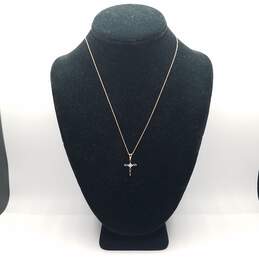 10K Gold Diamond & Tanzanite Cross Pendant Necklace 1.0g alternative image