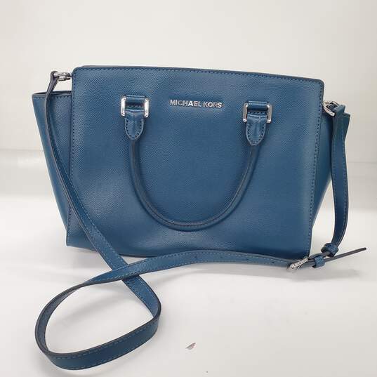Michael Kors Selma Blue Saffiano Leather Crossbody Bag Satchel Bag