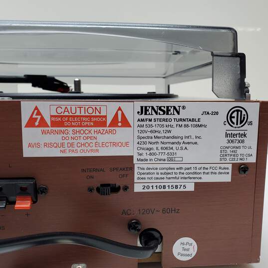 Jensen 3-Speed Stereo Turntable With AM/FM Stereo Radio JTA-220 For Parts/Repair image number 6