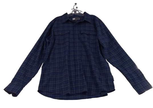 Men Blue Plaid Long Sleeve Front Pocket Button Up Shirt Size Large image number 4