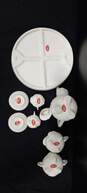 Beige Porcelain Tea Set w/Dish, Kettle, Cream and Sugar Dish, Tea Cups and Saucers image number 4
