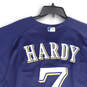 Mens Blue Yellow Milwaukee Brewers Hardy #7 Baseball MLB Jersey Size 50 image number 4