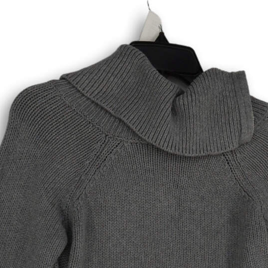 Womens Gray Long Sleeve Asymmetrical Zip Collared Pullover Sweater Size L image number 4