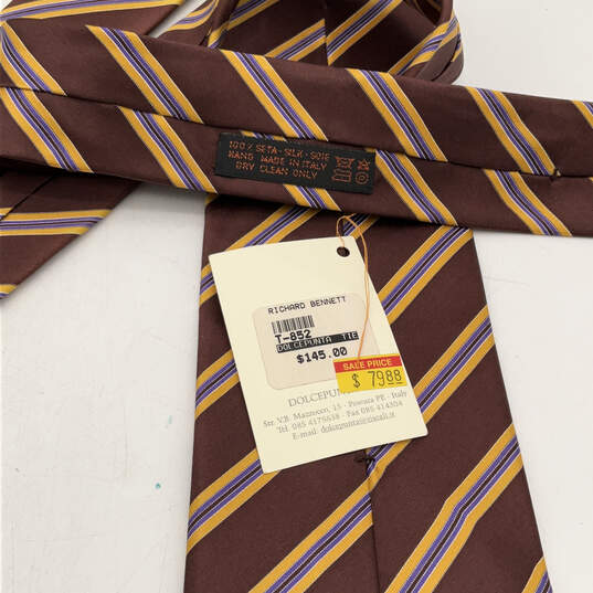 NWT Mens Brown Striped Silk Clip-On Adjustable Classic Designer Neck Tie image number 3