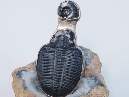 Charles Albert 925 Trilobite & Ammonite Fossils Unique Statement Pendant For Repair 15g image number 1