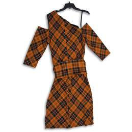 New York & Company Womens Orange Black Plaid Belted A-Line Dress Size 14 alternative image
