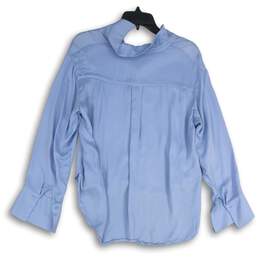 Reserved Womens Blue Long Sleeve Collared Hi-Low Hem Blouse Top Size Medium alternative image
