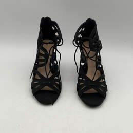 Womens Black Suede Open Toe Tie Up Stiletto Heels Strappy Sandals Size 8.5 alternative image