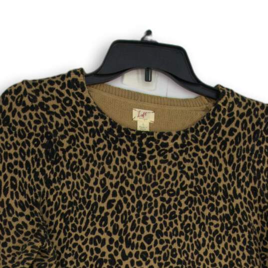 Loft Ann Taylor Womens Black Brown Animal Print Crew Neck Pullover Sweater Sz L image number 4