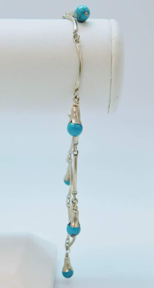 Carolyn Pollack Relios 925 Southwestern Turquoise Bead Squash Flower Charms Bar Chain Anklet 7.4g image number 2