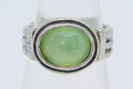 Didae Israel 925 Faceted Green Chalcedony Oval Cabochon Textured Band Ring 6.2g