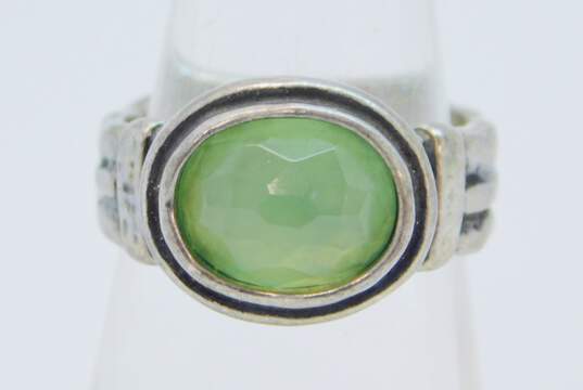 Didae Israel 925 Faceted Green Chalcedony Oval Cabochon Textured Band Ring 6.2g image number 1