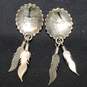Quoc Turquoise Co. Sterling Silver Concho Feather Dangle Earrings - 3.95g image number 2