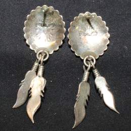 Quoc Turquoise Co. Sterling Silver Concho Feather Dangle Earrings - 3.95g alternative image