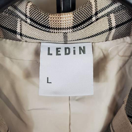 Ledin Women Beige Plaid Long Blazer L image number 3