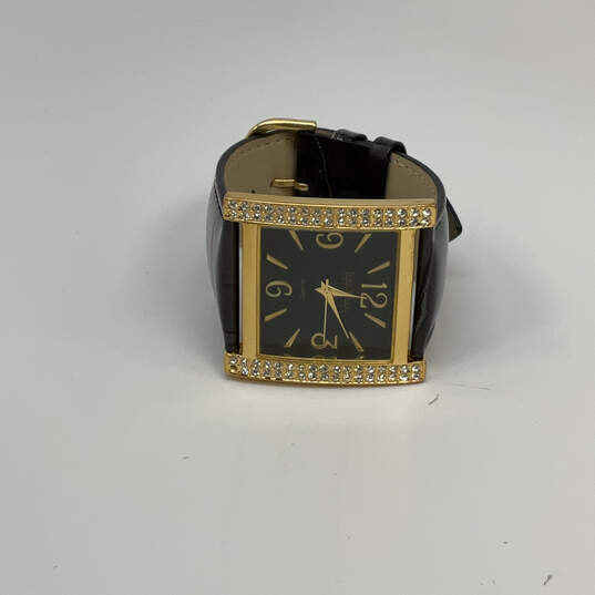 Designer Joan Rivers Gold-Tone Leather Strap Rhinestone Analog Wristwatch image number 2