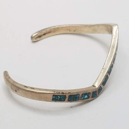 Sterling Silver Turquoise Semi-Inlay 5" Zig-Zag Cuff Bracelet 15.3g image number 3