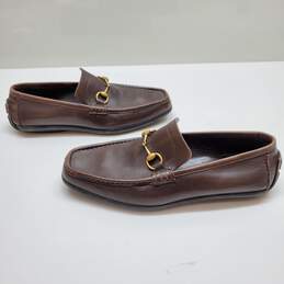 MENS GUCCI GOLD LINK BROWN LEATHER LOAFERS SIZE 11 alternative image