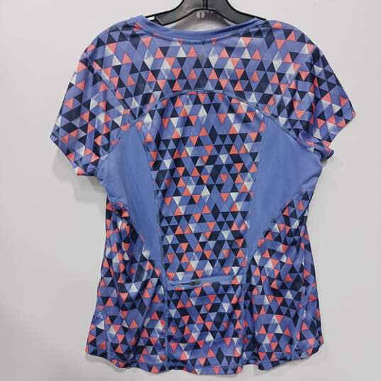Womens Dry Tek Blue Geometric Print V-Neck Short Sleeve Pullover Shirt Size XL image number 2
