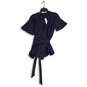 NWT Ann Taylor Womens Navy Blue Short Sleeve Tie Waist Wrap Blouse Top Medium image number 1