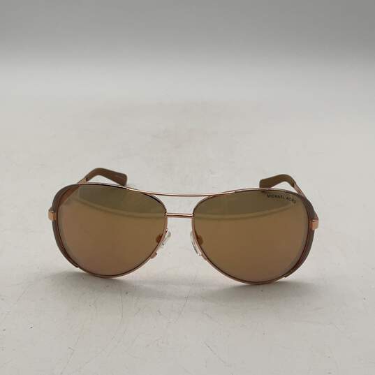 Womens Pink Frame Gold Lens Chelsea 5004 Brown Aviator Sunglasses With Case image number 3