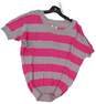 Womens Pink Grey Striped Round Neck Pullover Sweater Size XL image number 1