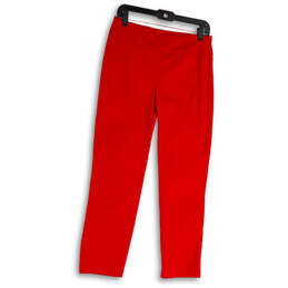 Womens Red Flat Front Stretch Elastic Waist Pull-On Ankle Leggings Size 4