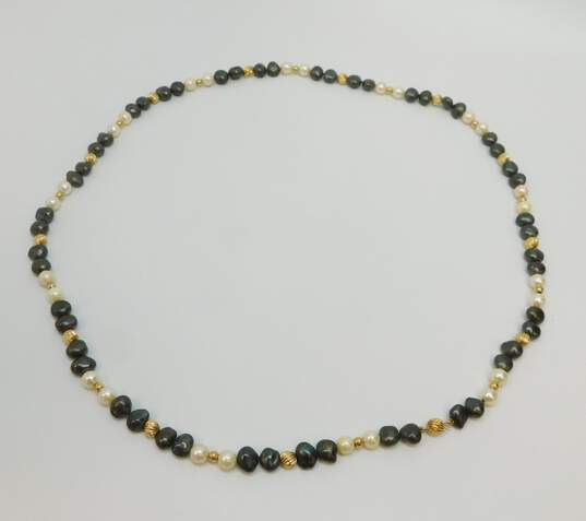14k Yellow Gold Textured Bead Pearl Necklace 42.1g image number 4