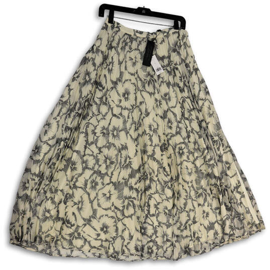NWT Womens White Gray Floral Pleated Back Zip Long Maxi Skirt Size 0 image number 1