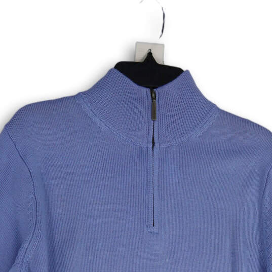Mens Blue Knitted Mock Neck Long Sleeve Pullover Sweater Size Medium image number 3