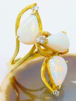 Ethereal 14K Yellow Gold Opal & Diamond Accent Bypass Look Ring 8.6g