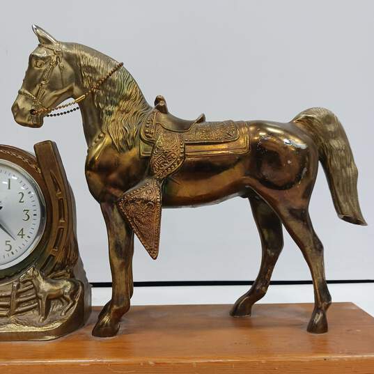 Vintage Spartus Brass Horse Mantel Clock image number 3