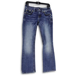 Womens Blue Denim Medium Wash 5-Pocket Design Bootcut Leg Jeans Size 28