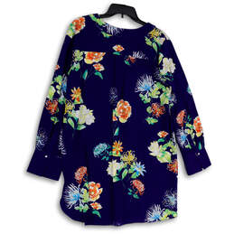 Womens Multicolor Floral V-Neck Long Sleeve Pullover Tunic Top Size Large alternative image