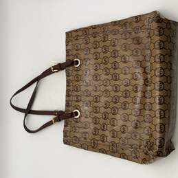 Michael Kors Womens Brown Leather Signature Print Zipper Pocket Tote Bag Purse