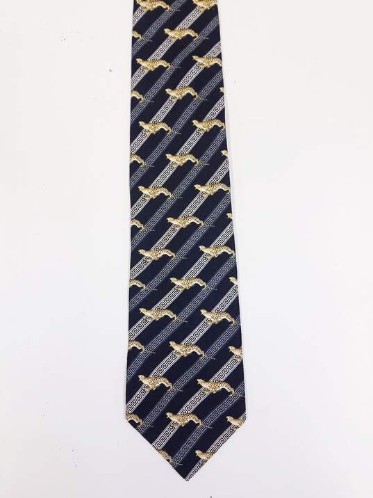 Vintage Gianni Versace Italy 90s Meander Leopard Medusa Print Silk Neck Tie 58 inch image number 4