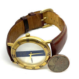 Designer Fossil Gold-Tone Leather Stainless Steel Quartz Analog Wristwatch