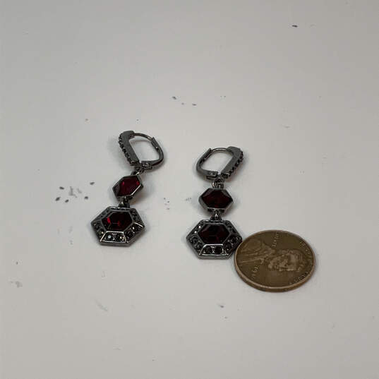 Designer Givenchy Silver-Tone Red Crystal Cut Stone Classic Dangle Earrings image number 2