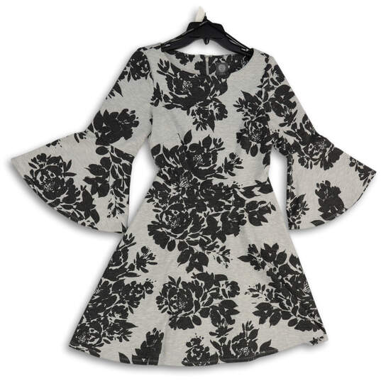 Womens Gray Black Floral Bell Sleeve Back Zip Fit And Flare Dress Size 6 image number 1