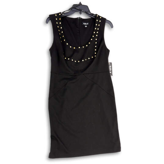 NWT Womens Black Studded Sleeveless Scoop Neck Sheath Dress Size Medium image number 1