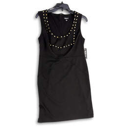 NWT Womens Black Studded Sleeveless Scoop Neck Sheath Dress Size Medium