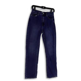 Womens Blue Denim Medium Wash Pockets Comfort Straight Leg Jeans Size 28