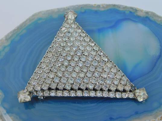 Vintage Icy Clear & Blue Rhinestone Statement Necklaces Brooches & Earrings 98.8g image number 8
