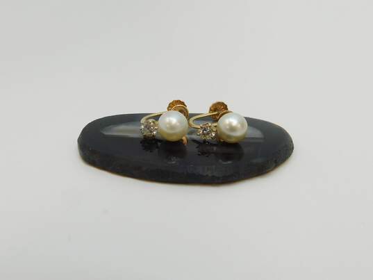 14K Yellow Gold 0.50 CTTW Diamond & Pearl Screw Back Earrings 2.7g image number 2