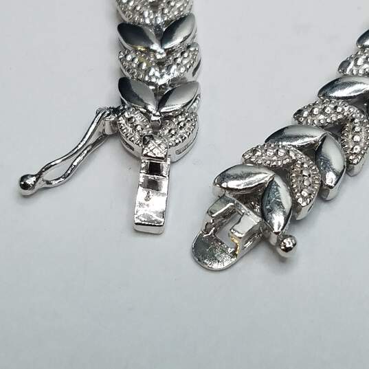 FAS Sterling Silver Melee Diamond Leaf Shaped High Polished Link 7in Bracelet 18.3g image number 6